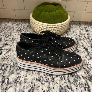 Zara Basic Womens Black Geometric Pattern Platform Lace Up Sneakers Sz 37